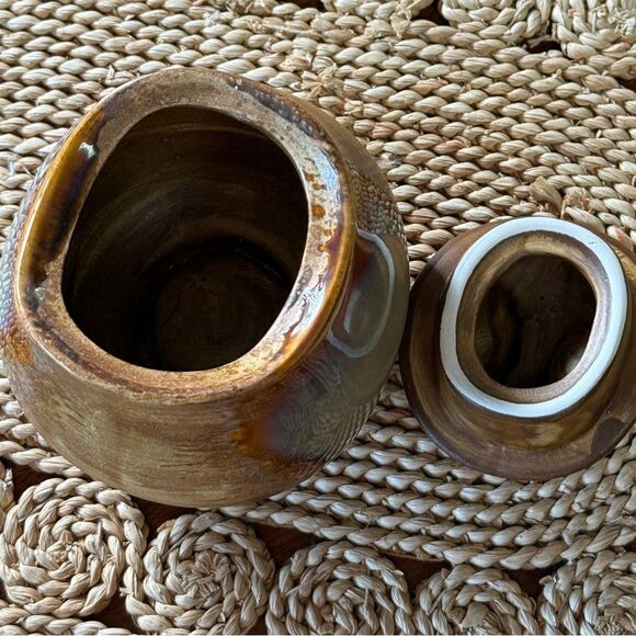 Vintage SANGO 4951 SPLASH DRIP BROWN SET Ceramic Mugs Butter Dish and Sugar Bowl - Picture 8 of 14